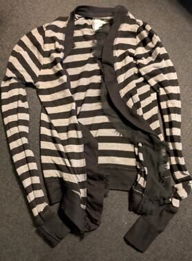 Black and Gray Striped Open Front Cardigan Size Small